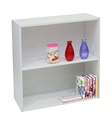 KB Designs Contemporary White 2-Tier Open Shelf Bookcase Storage Organiser - WoodArtSupply