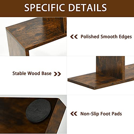 Tangkula 6-Tier S-Shaped Bookshelf - Stylish Rustic Brown Wooden Bookcase with Anti-Toppling Device Tangkula
