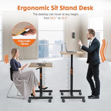 Sweetcrispy Small Mobile Standing Desk, Rolling Laptop Computer Carts, Portable Laptop Desk with Wheels, Adjustable Height Table for Home Office, Rust Brown Sweetcrispy