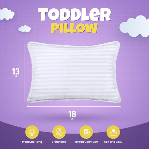 Utopia Bedding Toddler Pillow (White, 2 Pack), 13x18 Pillows for Sleeping, Soft and Breathable Cotton Blend Shell, Small Kids Pillow Perfect for Toddler Bed and Travel (Intended for Age 2 and up) Utopia Bedding