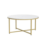 Yaheetech Faux Marble Coffee Table, 35.5in Round Coffee Table with Metal Legs for Living Room, Modern Center Table for Home & Office, White and Gold Yaheetech