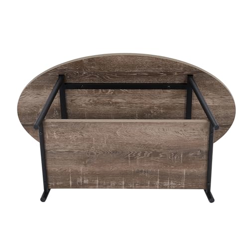 Household Essentials 8081-1 Oval Rustic Coffee Table with Storage Shelf | Distressed Ashwood Household Essentials