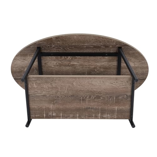 Household Essentials 8081-1 Oval Rustic Coffee Table with Storage Shelf | Distressed Ashwood - WoodArtSupply