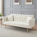 71" Modern Velvet Sofa Bed Futon, Convertible Sleeper Couch with Adjustable Backrest, Tufted Recliner Loveseat with Golden Chrome Legs & 2 Pillows for Small Spaces, Living Room, Apartment (Beige) Generic