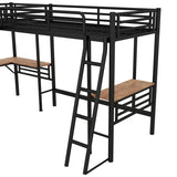 Harper & Bright Designs Twin Size Metal Loft Bed with Two Built-in Desks, L-Shaped Loft Bed with Two Ladders for Kids Teens, Black Harper & Bright Designs