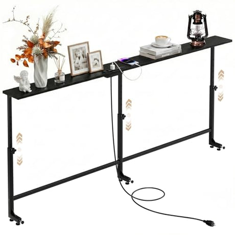 Faesun 70.9 Inch Behind Couch Table, 24"-32" Adjustable Height Range, Behind The Couch Table with Outlet, Adjustable Console Table, Narrow Long Sofa Table, for Living Room, Black Faesun