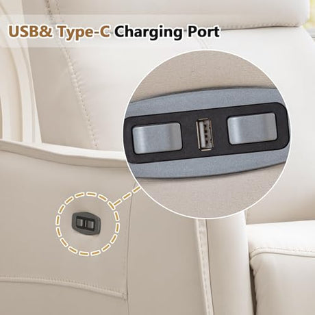HAOMARKETS Electric Swivel Rocker Recliner Chair, Power Faux Leather Glider Rocking Recliners for Adults,360° Swivel Nursery Reclining Sofa with USB Charging Port, White HAOMARKETS
