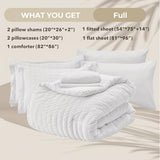 HYMOKEGE White Full Size Comforter Sets Seersucker 7 Pieces, All Season Luxury Bed in a Bag for Bedroom, Bedding Set with Comforters, Sheets, Pillowcases & Shams HYMOKEGE