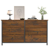 IKENO 6 Drawer Double Dresser, Industrial Wood Dresser for Bedroom, Storage Cabinet with Sturdy Steel Frame IKENO