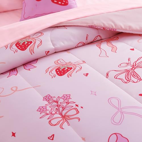 Wink Deer Twin Comforter Set for Girls-3 Pieces Pink Bow Twin Bedding Sets for Kids,1 Comforter,1 Sham and 1 Decor Pillow Wink Deer