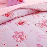 Wink Deer Twin Comforter Set for Girls-3 Pieces Pink Bow Twin Bedding Sets for Kids,1 Comforter,1 Sham and 1 Decor Pillow Wink Deer