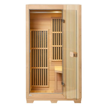 VEVOR Far Infrared Wooden Sauna, Room Home Sauna Spa for One Person, 1140W Low EMF Far Infrared Hemlock Wood Sauna with Tempered Glass Door & LED Reading Lamp & Bluetooth Speakers, 35 * 29 * 64 Inch