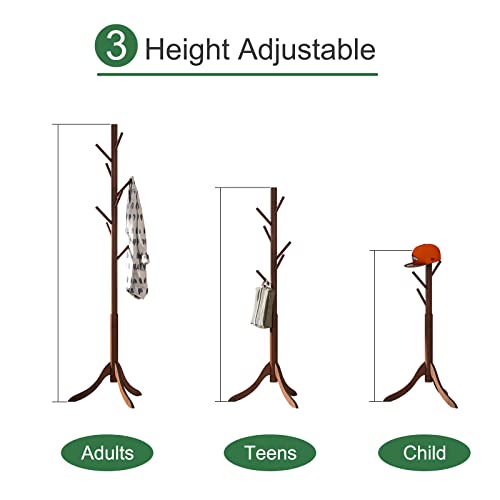 kiplant Bamboo Wood Coat Rack Stand, Freestanding Coat Tree with 8 Hooks, Hallway Entryway Hat Hanger Organizer Standing for Bedroom, Office, Clothes, Jackets, Bags, Umbrallas kiplant
