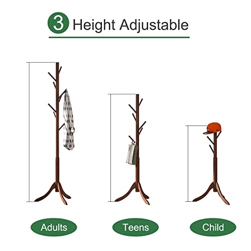 kiplant Bamboo Wood Coat Rack Stand, Freestanding Coat Tree with 8 Hooks, Hallway Entryway Hat Hanger Organizer Standing for Bedroom, Office, Clothes, Jackets, Bags, Umbrallas