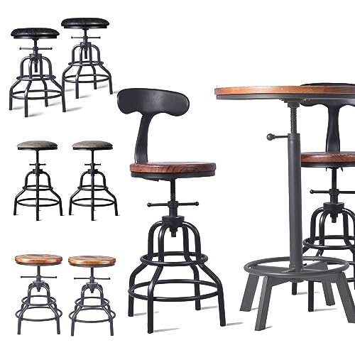 Diwhy Industrial Vintage Bar Stool,Kitchen Counter Height Adjustable Screw Stool,Swivel Bar Stool,Metal Wood Stool,27 Inch,Fully Welded Set of 2 Diwhy