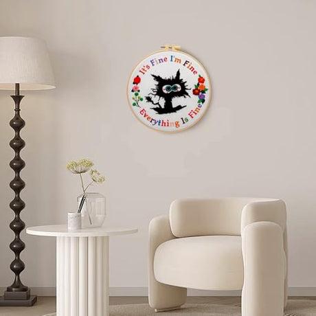Haootadiy Beginner Embroidery Kit for Adults, Easy Cross Stitch Kit for Beginners and Adults, Full Embroidery Hoop Kit with Needles and Thread Included (Pattern 1) Haootadiy