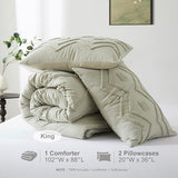 Oli Anderson Boho Tufted Comforter Set King Size, 3 Pcs Soft Jacquard Bedding Set for All Seasons, Shabby Chic Farmhouse Bedding Set with Comforters for All Seasons (Mist Sage, King) Oli Anderson