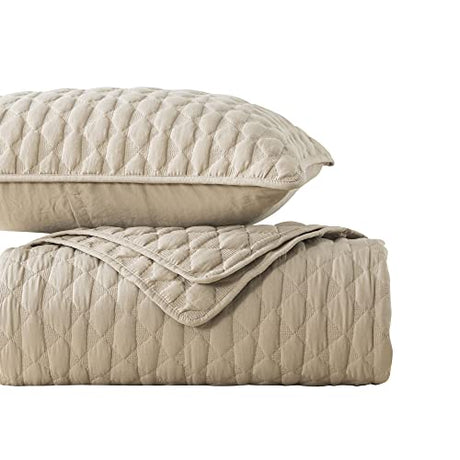 WDCOZY Beige Quilt Twin Size Bedding Sets with Pillow Sham, Lightweight Bedspread Coverlet, Twin XL Thin Comforter Bed Cover, All Season Summer Spring, Tan Cream, 2 Pieces, 68x90 inches WDCOZY