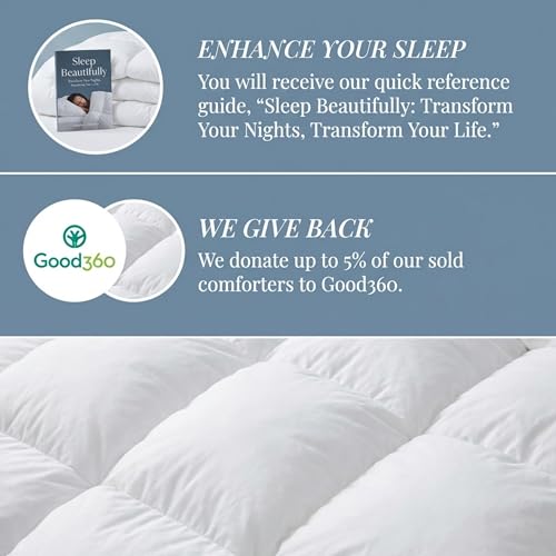 Bella Sonni® | Hotel-Quality All-Season Down Comforter King Size | Lightweight Yet Warm Duvet Insert for Hot Sleepers & Year-Round Use | No Cold Spots | 50-50 Down & Feather Fill | 750 Fill Power Bella Sonni