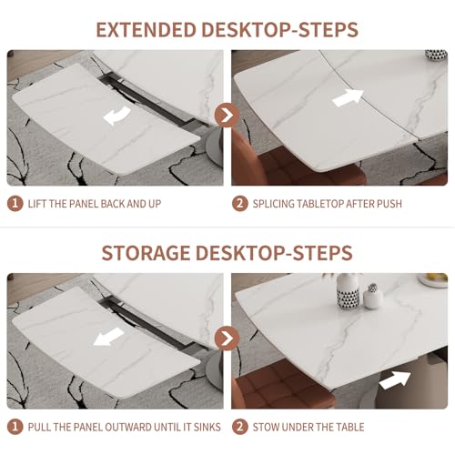 LifoHous Extendable Sintered Stone Dining Table Seats 8-10 People. Modern Telescopic Dining Table with Leather Base. Durable Stone Tabletop Suitable for Dining Rooms.90in(1Tabel) LifoHous