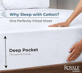 Royale Linens 100% Organic Cotton Fitted Sheet - Percale Weave - Super Soft Deep Pocket Bottom Sheets - White Elastic Sheet King Size - King Fitted Sheets Only - (78"x80"+15", White) ROYALE LINENS