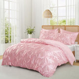 P Pothuiny 5 Pieces Satin Pintuck Duvet Cover Set, Silky Like Blush Pink Pinch Pleat Duvet Cover Full/Queen Size Luxury Bedding Set with Corner Ties, 2 Pillow Shams + 2 Pillowcases (No Comforter) P Pothuiny