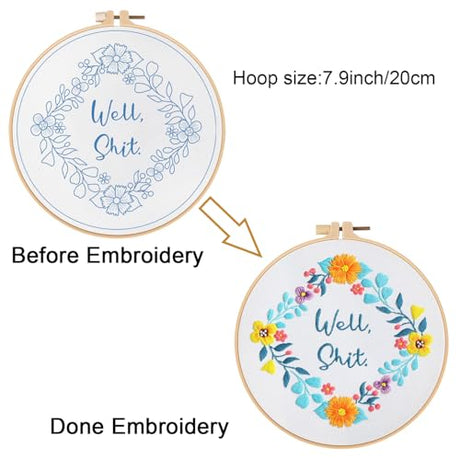 Louise Maelys Funny Embroidery Kit for Beginners,Adults Cross Stitch Kits with Flower Wreath Pattern,Needlepoint for Starters Including Cloth,Hoop,Instruction and Threads Louise Maelys