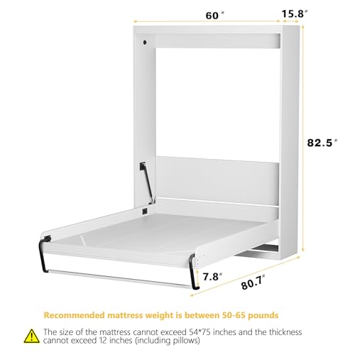 ROOMTEC Full Size Murphy Wall Bed, White, Space-Saving Furniture Bed Frame for Bed Room,Guest Room,Home Office ROOMTEC
