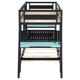 SOFTSEA Gaming Bunk Bed with Desk, Storage, Pegboard & Charging Station, Twin Over Twin Wood Bunk Bed with 2 Desks for Kids Teens & Adults, Space Saving, Black & Blue SOFTSEA