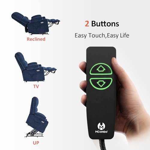 MCombo Power Lift Recliner Chair for Elderly, Lift Chair with Heat and Massage, USB &Type C Ports, Cup Holders, Fabric 7095 (Medium, Navy Blue)