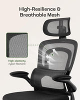 Marsail Office Chair Ergonomic-Desk Chair: High Back Mesh Office Chair with Lumbar Support,Flip-Up Armrests&2D Headrest,Gaming Chair with Rocking Tilt, Swivel Computer Task Chair for Long Hours Marsail