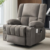 Reedvales Oversized Recliner Chairs for Adults, 270° Swivel Rocker Recliner with Heat and Massage Lazy Boy Recliner, Recliner Chairs Single Sofa Seat with Cup Holders (Grey, Electric)