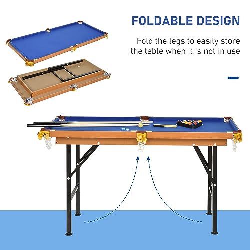 Soozier 55" Portable Folding Billiards Table Game Pool Table for Whole Family Number Use with Cues, Ball, Rack, Chalk, Blue Soozier
