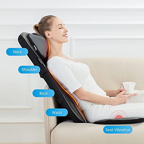 Snailax shiatsu Neck & Back Massager with Heat, Full Back Kneading Shiatsu or Rolling Massage, Massage Chair pad with Height Adjustment, Back Massager for Neck and Shoulder Snailax