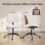 CLATINA Armless Home Office Chair, Desk Chair with Wheels, Adjustable Height Reading Chair, Leather Mid Back & Swivel Computer Chair, Modern Walnut Chairs with Back for Studio Meeting Room(White) CLATINA