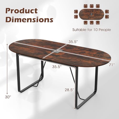 Giantex 71" Conference Table, Large Oval Meeting Table with Cable Management Grommet, Sturdy Metal Legs, Industrial Business Training Seminar Desk for Office Conference Room Boardroom Giantex