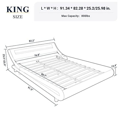 Allewie King Size LED Faux Leather Platform Bed Frame with Adjustable Headboard - No Box Spring Required - WoodArtSupply