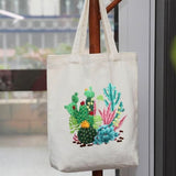 KABAKE Canvas Tote Bag Embroidery Kit for Beginners, Arts and DIY Crafts Starter Kit, Includes Stamped Bag, Threads, Tools (Beige With Cactus)