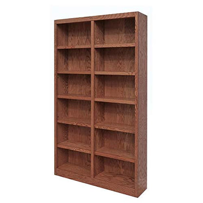 BOWERY HILL 84" Traditional Double Wide Wood Bookcase with Adjustable Shelves in Dry Oak Finish - WoodArtSupply