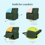 Davinci Suzy Electronic Swivel Recliner with USB Port in Pine Green, GREENGUARD Gold & CertiPUR-US® Certified