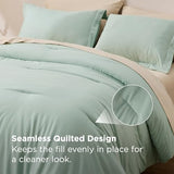 Bedsure Queen Comforter Set - 7 Pieces Sage Green Queen Bedding Set for All Seasons, Boho Contrasting Design Bed in a Bag with Comforter, Sheets, Pillowcases & Shams Bedsure