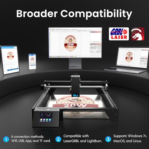 LONGER RAY5 20W Laser Engraver with Air Assist & LightBurn Camera, Auto Positioning & Capture, High-Precision Laser Cutter for Wood, Metal, Acrylic, Tumblers & Cylindrical Objects Longer