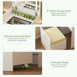 HNEBC 3 in 1 Vanity Desk with Plip Top LED Mirror,Small Dressing Table Set with Visible Glass Desktop,Compact Vanity with 3 Drawers,Storage Compartment and Padded Stool,for Bedroom(White) HNEBC
