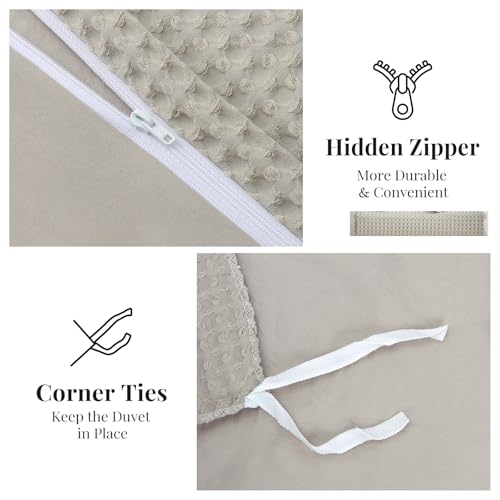 WARMDERN Waffle Weave Duvet Cover King Size, Khaki Textured Duvet Cover Set, Soft and Breathable Comforter Cover, 3 Pieces Microfiber Bedding Set for All Season(Khaki,King) WARMDERN