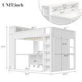 CKLMMC Wooden Queen Loft Bed with Desk, Headboard with Storage and USB, Space-Saving Modern Design for Small Rooms (White-Q1) CKLMMC
