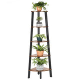 VASAGLE Industrial Bookcase, 5-Tier Corner Shelf, Plant Stand Wood Look Accent Furniture with Metal Frame for Home and Office ULLS35X, 12.8 x 13.4 x 62.6 Inches, Rustic Brown VASAGLE