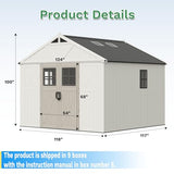 Greesum 10×10 FT Plastic Outdoor Storage Shed with Floor and Lockable Door, Resin Sheds with Windows and Skylights, Weather Resistant Organization for Garden, Lawn, Pool Supplies, Beige Greesum