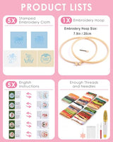 TINDTOP Christmas Embroidery Kit for Adult, 5 Pack Embroidery DIY Starter Kit, with Stamped Patterns, Hoop, Tools, Colorful Threads with Needles, Instructions