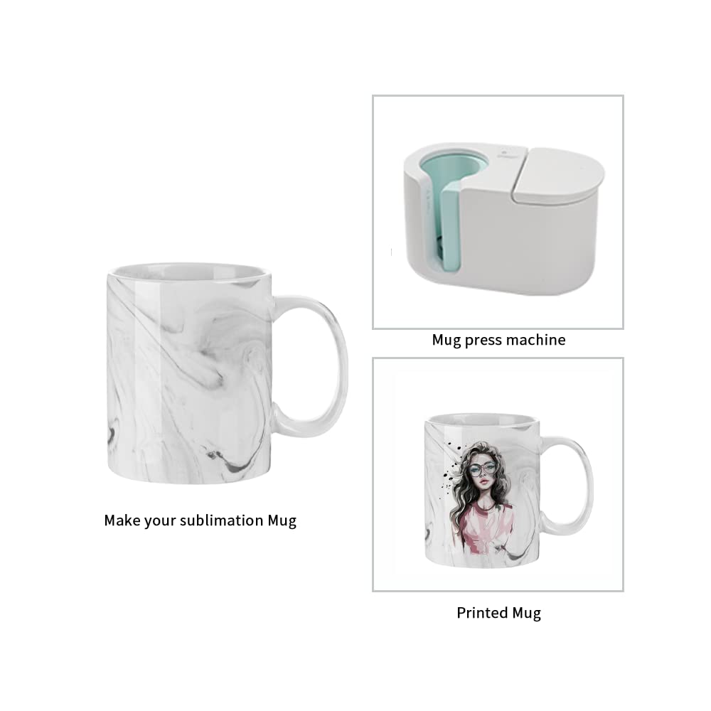 PYD Life 8 Pack Sublimation Mugs Blanks 11 OZ Gray Marble Texture Coffee Mugs Ceramic Photo Cups Bulk for Cricut Mug Press Print