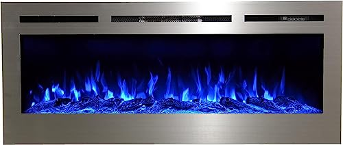 Touchstone Sideline Deluxe -Stainless Steel Smart Electric Fireplace- 60" Wide- Alexa/WiFi-Enabled- in Wall Recessed- 5 Flame Settings- 9 Flame Colors- 1,500W Heater- Log & Crystal Options- 86277 Touchstone